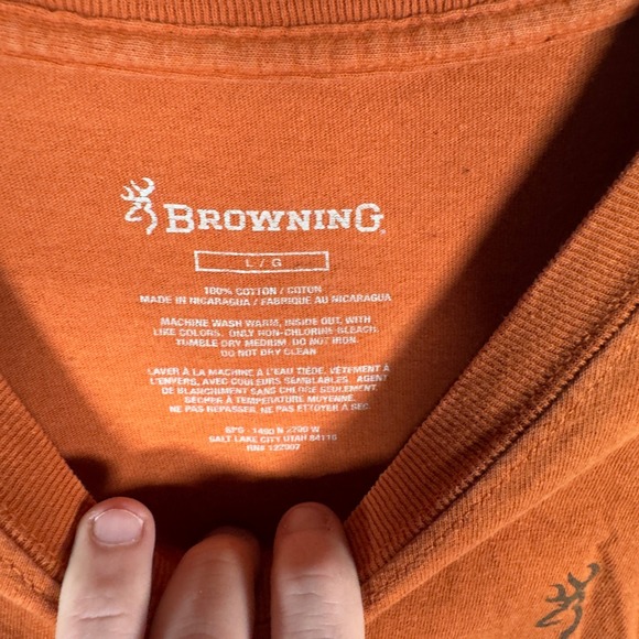 Browning TShirt Orange Logo Graphic Mens Size L G Cotton Blend - Picture 4 of 6
